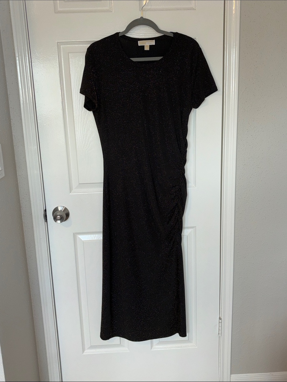 Michael Michael Kors Classic Black and Gold Sparkle Short-Sleeve Midi Dress - Picture 1 of 7